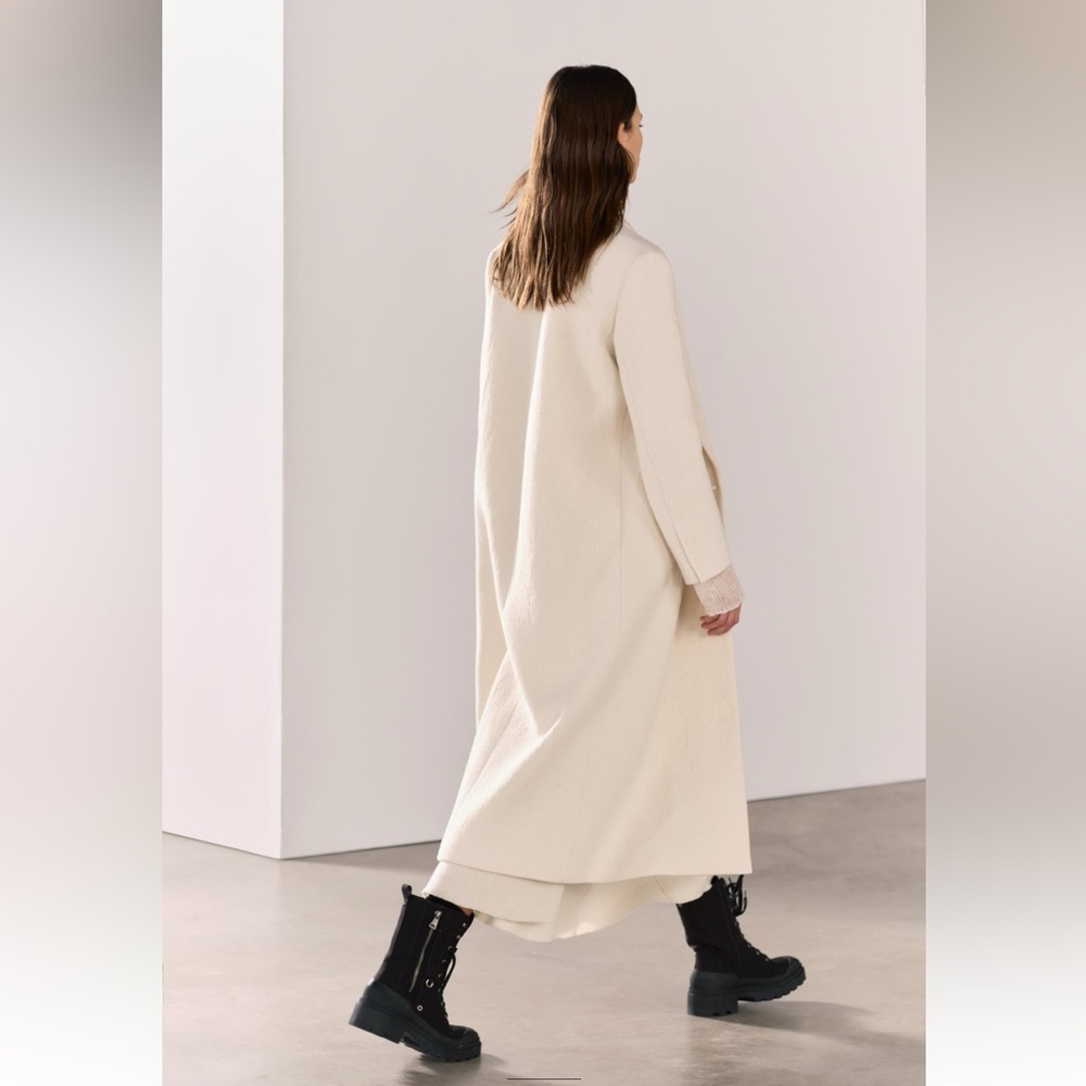 Zara Minimalist Wool Blend Textured Coat Ecru Cream ZW Collection size M NWT - Picture 6 of 16